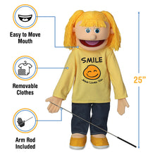 Load image into Gallery viewer, Christian Girl Puppet, Smile Jesus Loves You Shirt (25")