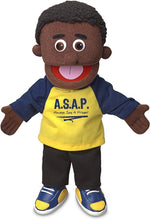 Load image into Gallery viewer, Christian Boy Puppet, ASAP Always Say A Prayer Shirt, Black (14")