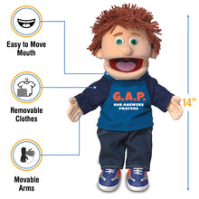Load image into Gallery viewer, Christian Boy Puppet, G.A.P. God Answers Prayers Shirt (14")