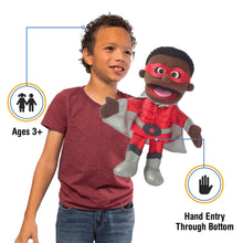 Load image into Gallery viewer, Superhero, Boy Puppet, Black Skin (14")