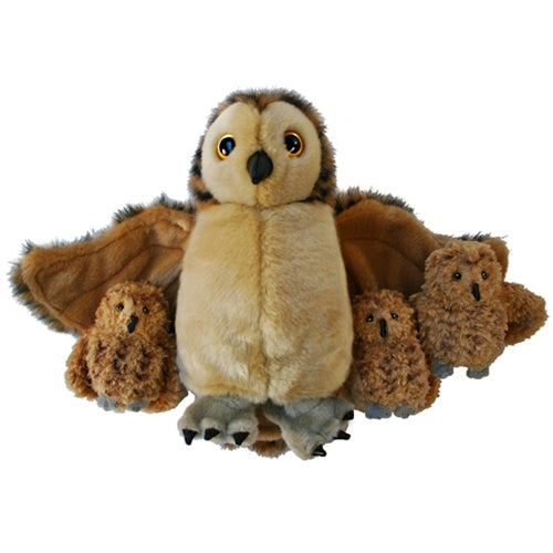 Mother Owl Puppet with 3 Baby Owl Finger Puppets – The Puppet Store