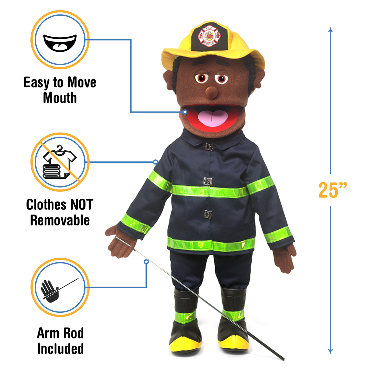 Fireman (Black) - Full Body Puppet – The Puppet Store